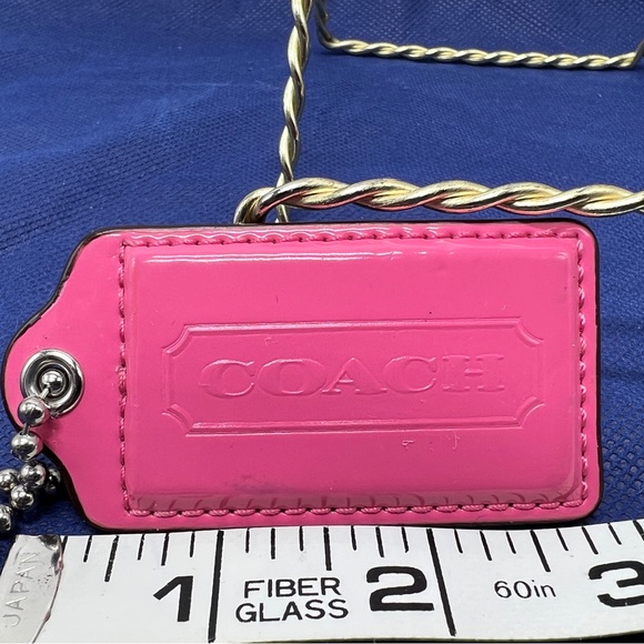 COACH Pink Patent Leather Key Fob Bag Charm Keychain Hang Tag 3" Large - Picture 2 of 5